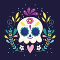 Day of the dead, skull flowers floral heart decoration traditional mexican celebration