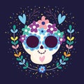 Day of the dead, skull hearts flowers blossom traditional mexican celebration