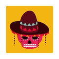 Day of the dead, sugar skull flowers and hat decoration, mexican celebration icon block and flat