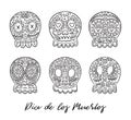 Day of the dead sugar skulls vector set. Mexican holidays