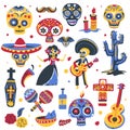 Day of the dead traditional symbols of mexican holiday Royalty Free Stock Photo