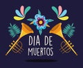Day of the dead, trumpets musical instrument flowers decoration traditional celebration mexican Royalty Free Stock Photo