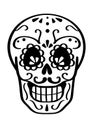 Day of the dead vector illustration of black skull. Hand sketched for postcard.