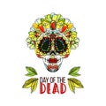 Day of the Dead. Watercolor illustration and hand draw lettering with white background