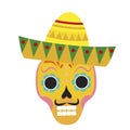 Day of death skull in sombrero flat icon, cartoon style. Vector illustration