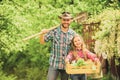 Day at farm. Popular in garden care. Planting flowers. Plant veggies. Planting season. Inspect your garden daily to spot Royalty Free Stock Photo