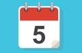 Day Five. Simple calendar with date 5.Flat calendar icon vector illustration. calendar icon flat day 5. Vector illustration. Calen