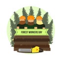 Day of forest workers . Colored card with trees.