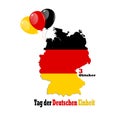 Day of German Unity October 3rd with slogan in German. Flag of Germany in a map outline decorated with balloons.Vector Royalty Free Stock Photo