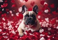 day love mouth flying petals dog bulldog crazy white falling isolated rose rose silly french background