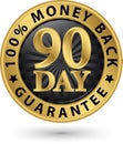 90 day 100% money back guarantee golden sign, vector illustrati