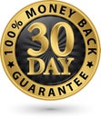 30 day 100% money back guarantee golden sign, vector illustration Royalty Free Stock Photo