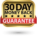 30 day money back guarantee golden sign, vector illustration Royalty Free Stock Photo