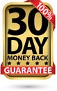 30 day 100% money back guarantee golden sign, vector illustration Royalty Free Stock Photo