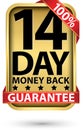 14 day 100% money back guarantee golden sign, vector illustration Royalty Free Stock Photo