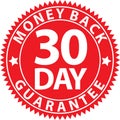 30 day money back guarantee red sign, vector illustration Royalty Free Stock Photo