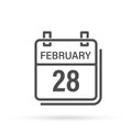 Calendar icon with shadow. Day, month. Flat vector illustration. February 28