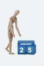 Day of the month 25 January calendar A calendar date on blue cubes and a woode