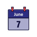 June 7, Calendar icon. Day, month. Meeting appointment time. Event schedule date. Flat vector illustration. Royalty Free Stock Photo