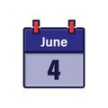June 4, Calendar icon. Day, month. Meeting appointment time. Event schedule date. Flat vector illustration. Royalty Free Stock Photo