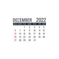 December 2022, calendar icon. Day month Year. Flat vector illustration