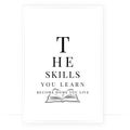 The skills you learn become home you live, vector. Wording design, lettering, open book illustration. Minimalist