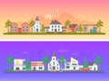 Day and night city - set of modern flat vector illustrations