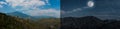 Day and night concept of summer landscape panoramic image of mountains