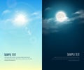 Day and night illustration. Sky background