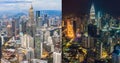 Day and Night. Kuala Lumpur skyline, view of the city, skyscrapers with a beautiful sky. Kuala lumpur cityscape