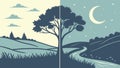 Day and Night Landscape Split, Time and Transition, vector design Generative AI Royalty Free Stock Photo