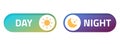 Day night mode buttons ui interface vector icon element graphic illustration set, blue yellow green toggle dark light settings