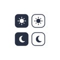 Day and night mode switch icon set - . Interface ui symbol concept. On Off or Light and Dark Buttons. 3d vector. Royalty Free Stock Photo