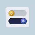 Day and night mode switch icon set. Interface ui symbol concept. On Off or Light and Dark Buttons. 3d vector. Royalty Free Stock Photo