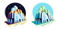 Day and night modern buildings. Perspective view. Vector illustration collection Royalty Free Stock Photo