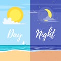 Day and night summer beach