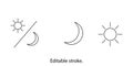 Day, night, sun, moon icons. Vector stock illustration isolated on white background. Thin editable stroke line. Contour Royalty Free Stock Photo