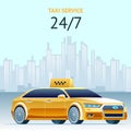 Day and Night Taxi Service. Vector Square Banner. Royalty Free Stock Photo
