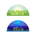 Day and night urban city landscape summer concept background.