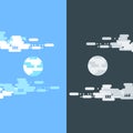 Day and night vector flat illustrations or banners. Sun and Moon. Half day and night, sun and moon with clouds. Flat