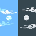 Day and night vector flat illustrations or banners. Sun and Moon. Half day and night, sun and moon with clouds. Flat