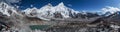 Day panoramic view of mountains: Mount Everest 8848m, Nuptse 7861m, Everest base camp path and Khumbu Glacier from Kala Patthar 5