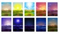 Day parts. Background of noon morning day and night recent vector cartoon landscape with weather horizon Royalty Free Stock Photo