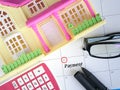 Day of payment for rent or loan. Calendar,pen, calculator and glasses. Payment concept Royalty Free Stock Photo