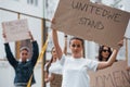 Day of rebellion. Group of feminist women have protest for their rights outdoors