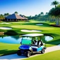 day at resort golf nice beautiful course Golf cart in golfers walking to the