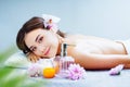 Day at spa. Beautiful asian lady having spa session, massage and aromatherapy session. Royalty Free Stock Photo