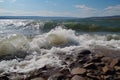 day summer sunny windy itkul lake russia siberia nature siberia lakes khakassia itkul lake beach rocky waves