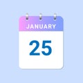 Day of 25th January. Daily calendar of january month on white paper note