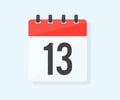 The day thirteen of the month with date 13, thirteenth day logo design. Calendar icon flat day 13. Reminder symbol.